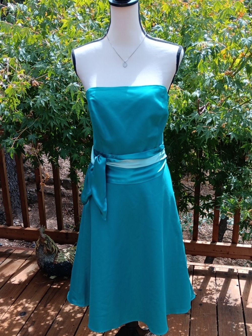 Ann Taylor Strapless TEAL Silk Blend Dupioni Cocktail Dress with Waist Tie